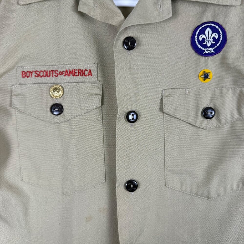 Boy Scouts Button Shirt Tan Uniform Long Sleeve Scoutcore Y2K Youth Large 14-16 - Picture 3 of 10